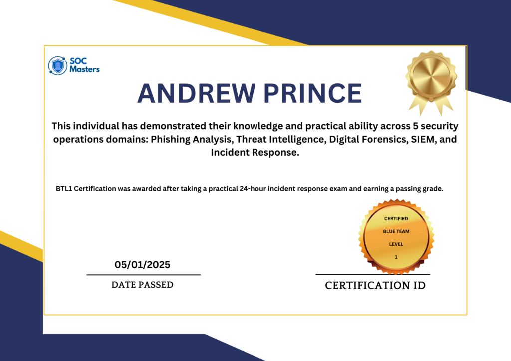 ANDREW PRINCE CERTIFICATION